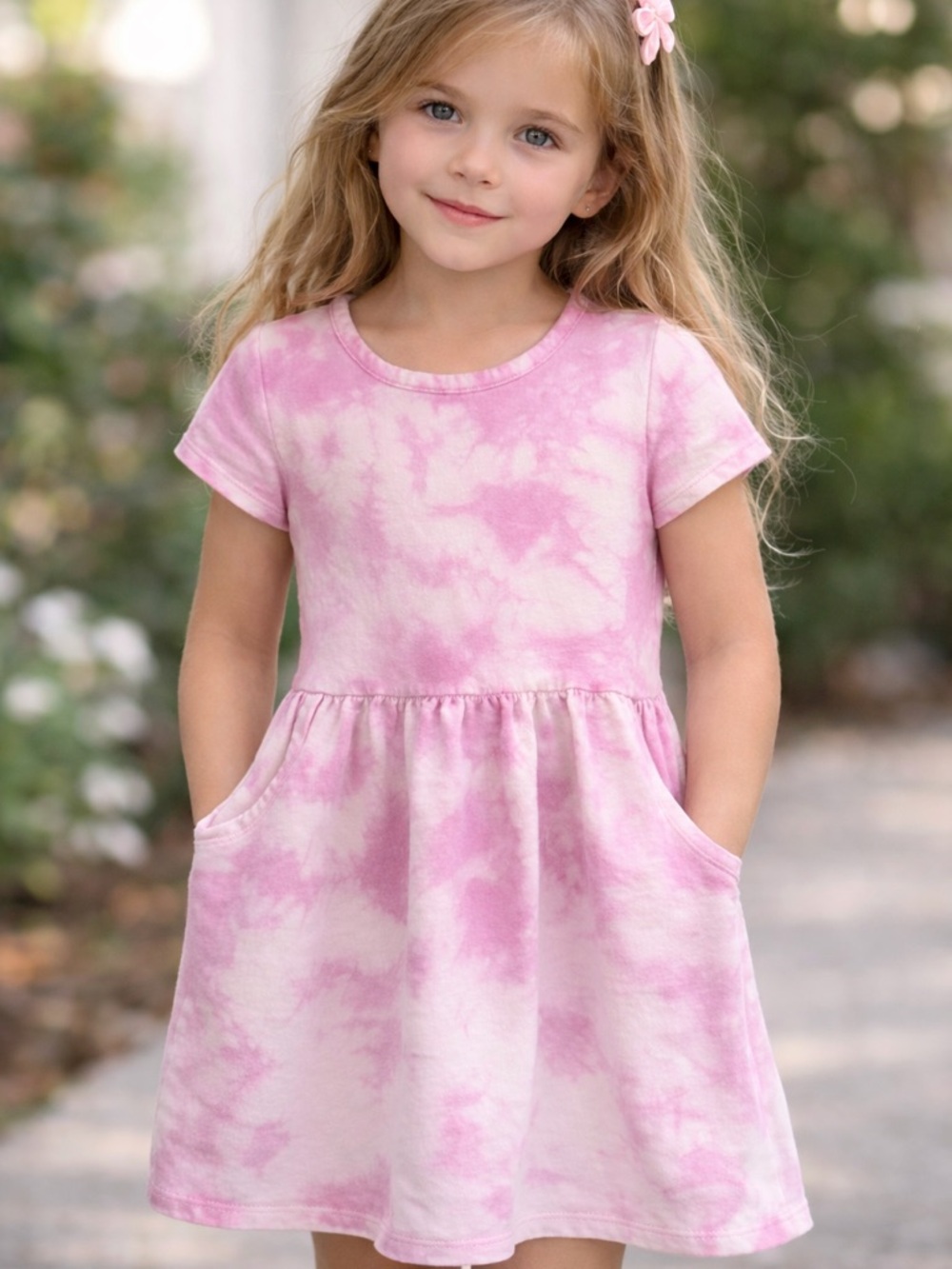 Cat & Jack sz XS 4-5 Pocket Dress Pink Magenta Tie Dye Play Dress